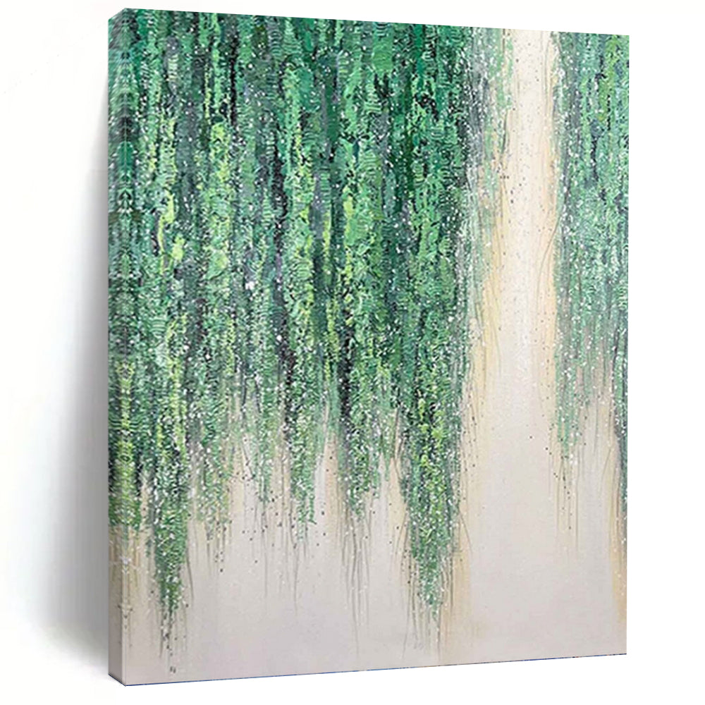 “Green Hanging Vines” - Nature - Inspired, Lush Green Painting On Canvas PT1506