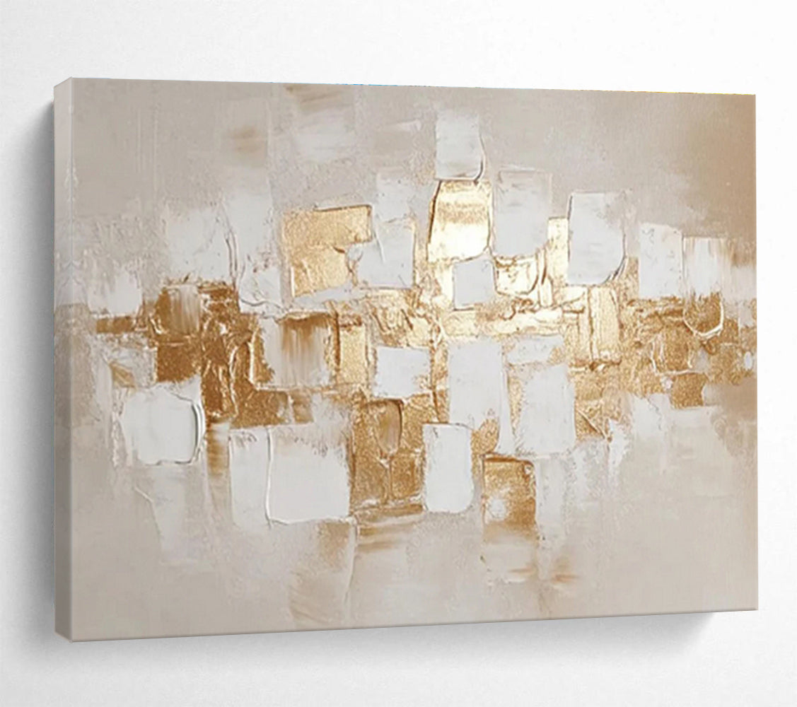 “Gold And White Cubist Abstract” - Abstract Painting On Canvas DKS524