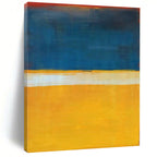 Blue, Yellow, White with Horizontal Divisions "Sunny Horizon" Abstract Painting On Canvas PS1186
