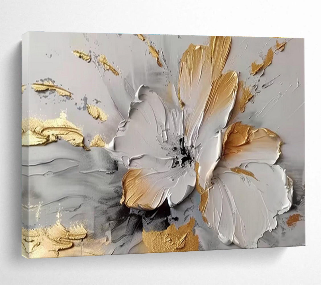 Gilded Bloom - Textured Floral Acrylic Painting, Suited for Dining Room & Entryway DKS677