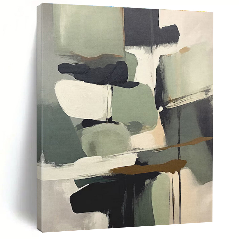 “Earth - Toned Geometric Collage” - Earth - Toned, Neutral Geometric Abstract Mixed - Media Painting On Canvas PS0748