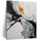“Black - White - Orange Dynamic Swirl” - Black, White, Orange Abstract Swirl Painting On Canvas PS0571