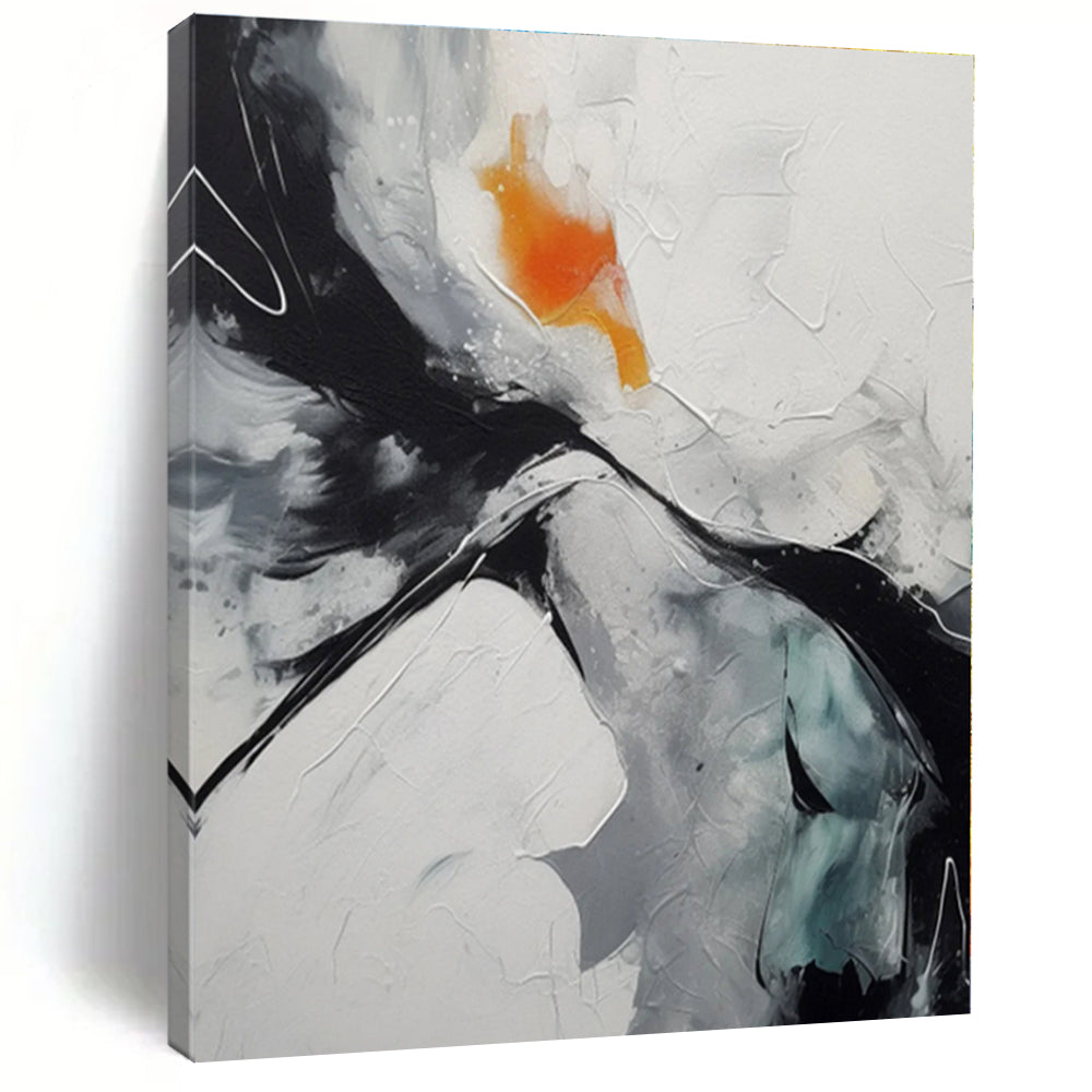 “Black - White - Orange Dynamic Swirl” - Black, White, Orange Abstract Swirl Painting On Canvas PS0571