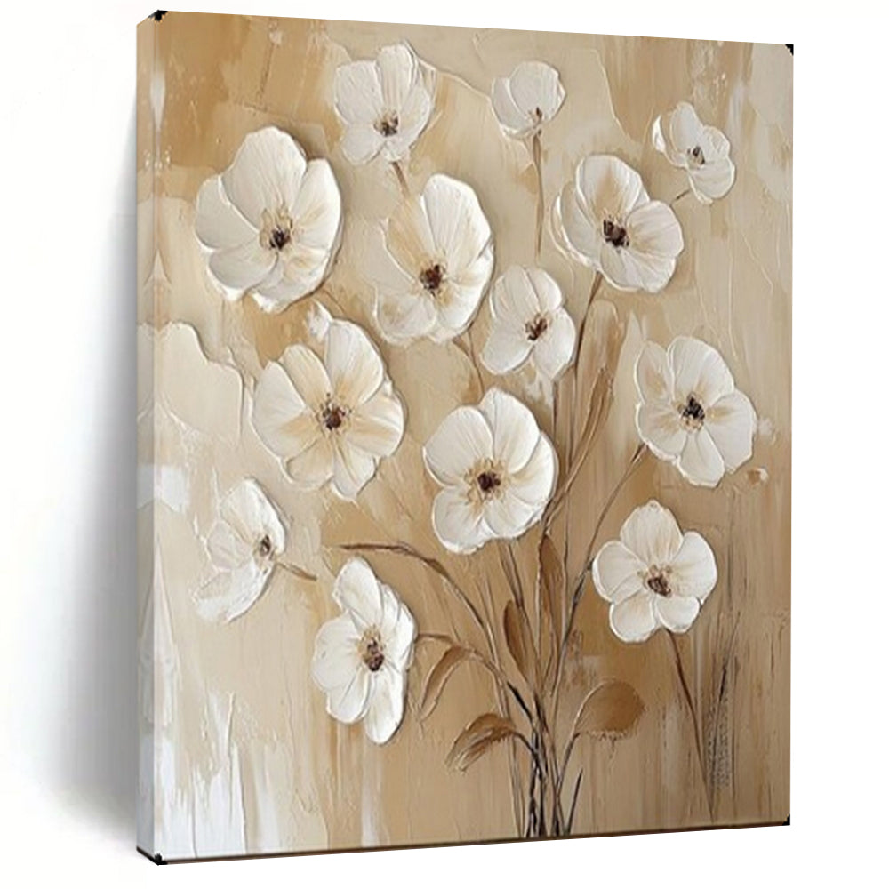 Creamy Blossoms 3D Textured Floral, Painting On Canvas PT2155