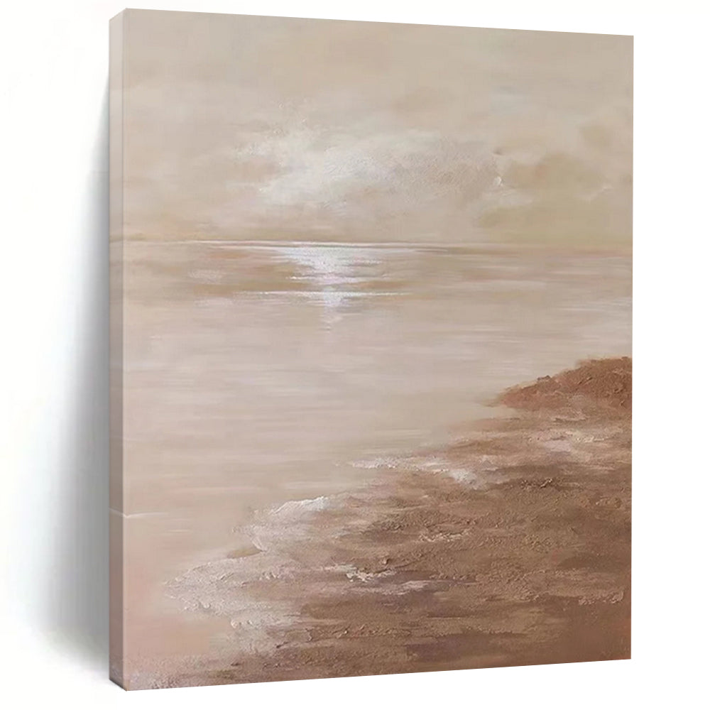 “Beige Sea and Shore” - Calm Coastal Scene Painting On Canvas DS341