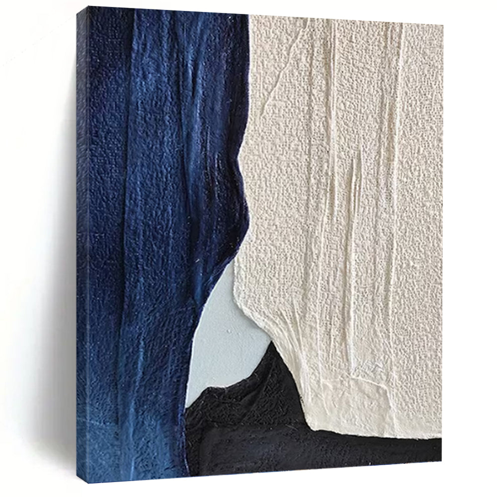 “Blue, White, and Black Textured Layers” - Abstract, Minimalist - Toned Painting On Canvas PT1547