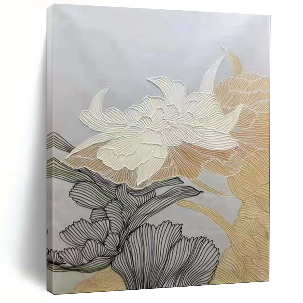 “Line - Detailed Floral Abstract” - Contemporary Floral Painting On Canvas PT1958