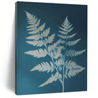 White Ferns on Blue, "Fern Fantasy" – Botanical Silhouette Painting On Canvas PS0874