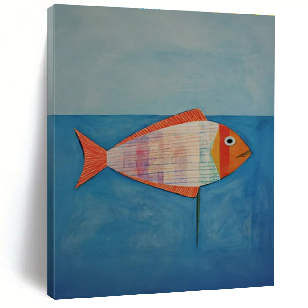 Collage Fish, "Rainbow Fish Collage" – Mixed - Media Fish Painting On Canvas PS0876