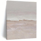 “Textured Beach Shore” - Beige, White Abstract Seascape Painting On Canvas PS0666