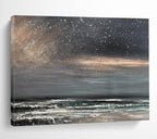 Dark Sky with Stars Over Grey - White Sea Seascape Painting On Canvas DKS105