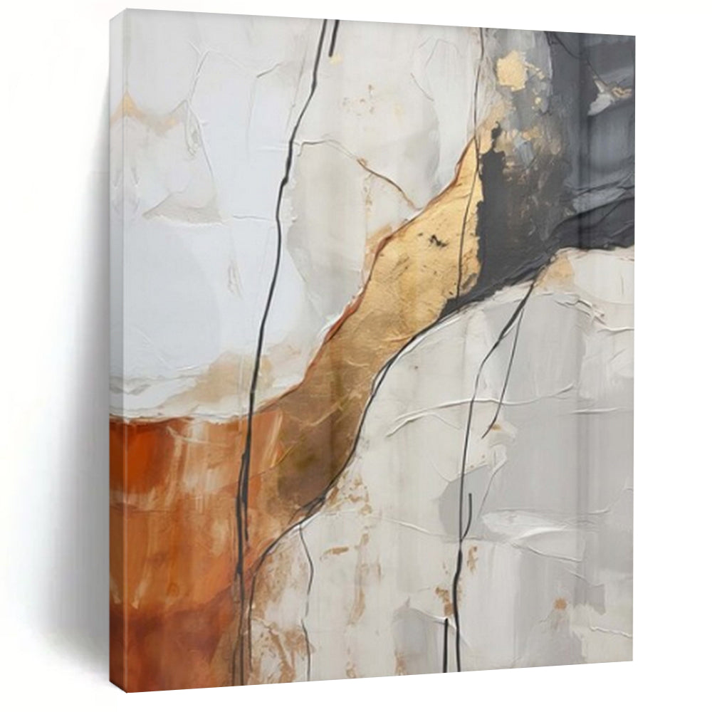 White, Gray, Gold, and Brown Textured "Cracked Elegance" Abstract Textured Painting On Canvas PS1046