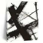 “Monochrome Cross Strokes” - Black, White Abstract Minimalist Painting On Canvas PS0716