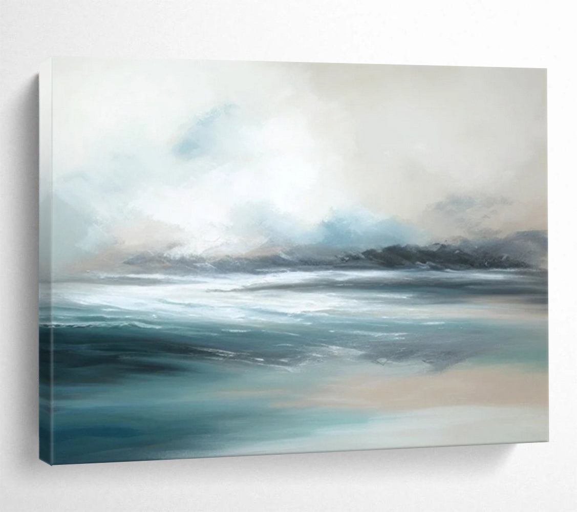 “Misty Sea Horizon in Blues and Grays” - Minimalist Seascape Painting On Canvas PT047