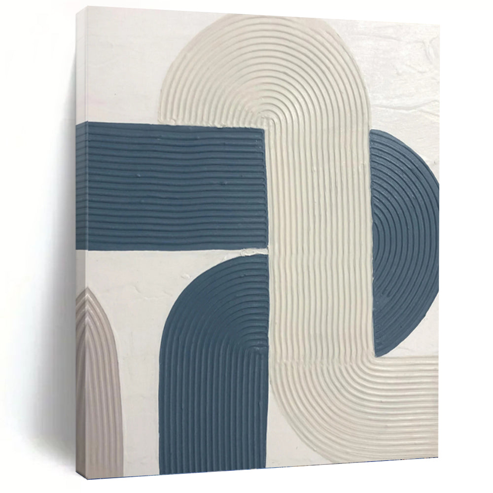 “White - Blue Curved Textures” - Minimalist Abstract Painting On Canvas PT1163