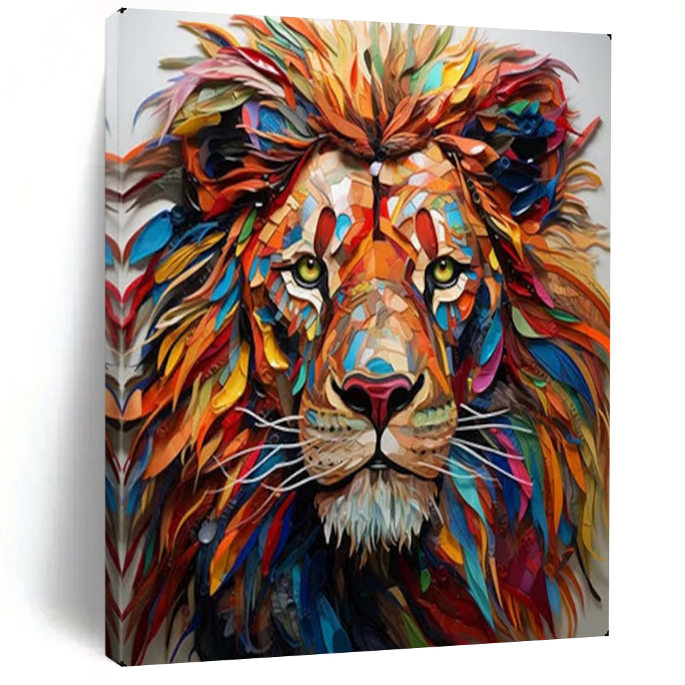 Colorful Collage Lion, Pop Art Inspired, Painting On Canvas PT2136