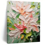 “Pink - Green Floral Impasto” - Impressionist - Inspired Floral Painting On Canvas PT1396