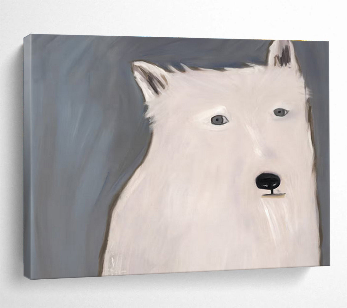 “White Wolf Portrait” - Minimalist Animal Painting On Canvas DKS422
