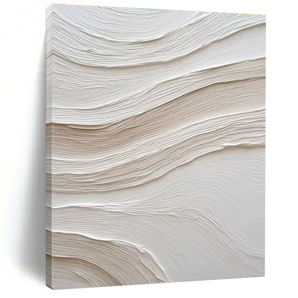 “White - Beige Wave Impasto” - White, Beige Abstract Impasto Painting On Canvas PS0722