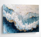 Textured Ocean Waves with Gold - Coastal Impasto Painting On Canvas DKS347