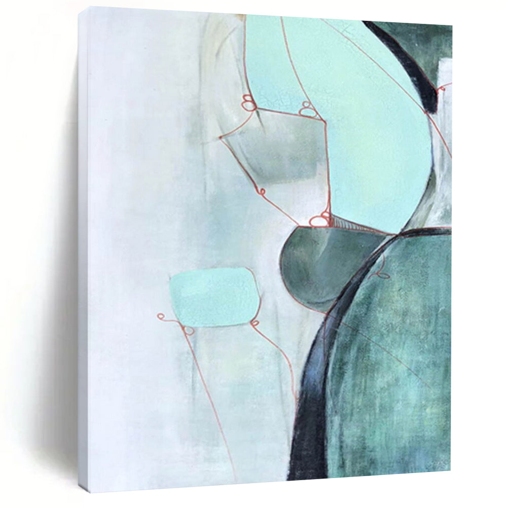 “Soft Green & Red Abstract Forms” - Delicate Shapes in Calming Hues Painting On Canvas DS250