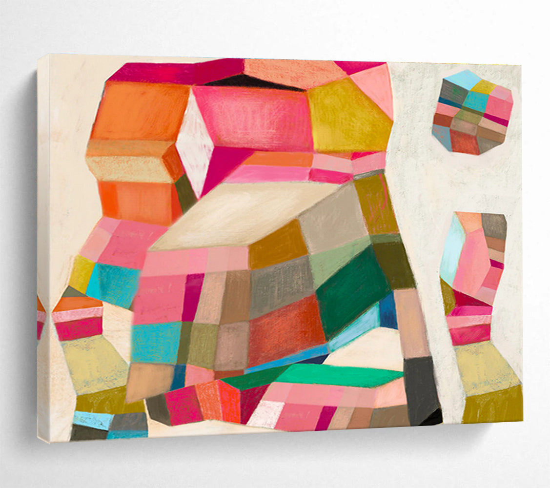 Colorful Geometric Cubist - Inspired Abstract Painting On Canvas DKS070