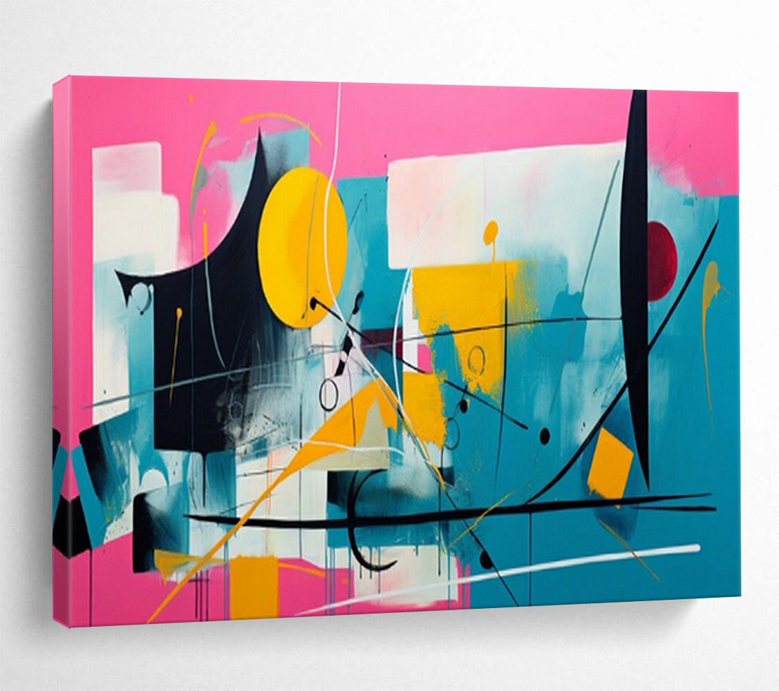 “Pink - Blue - Yellow Abstract” - Abstract Color Pop - Painting On Canvas PT1718