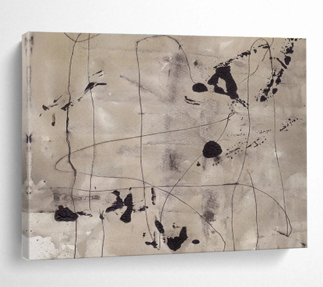 “Ink - like Abstract Lines” - Minimalist Black - White Painting On Canvas DKS446