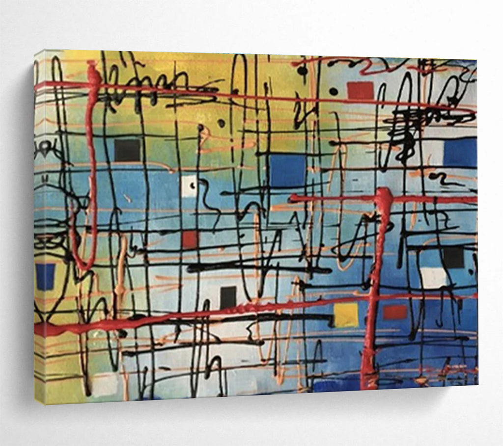 “Colorful Abstract Grid” - Abstract Expressionist Painting On Canvas DKS842