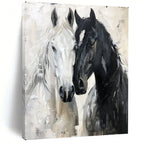 Black - White Horse Duo, Impasto Realist, Remington - Inspired, Painting On Canvas PT2122