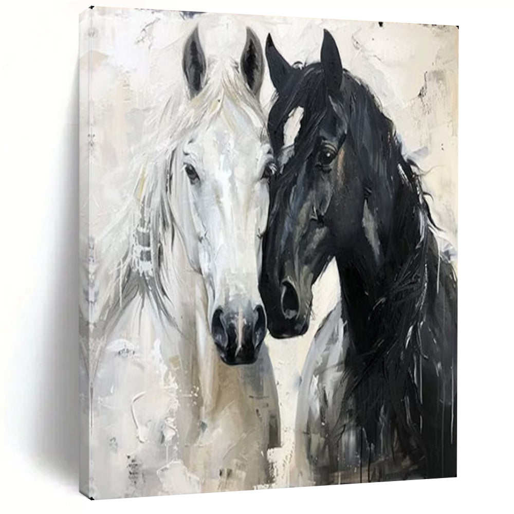 Black - White Horse Duo, Impasto Realist, Remington - Inspired, Painting On Canvas PT2122