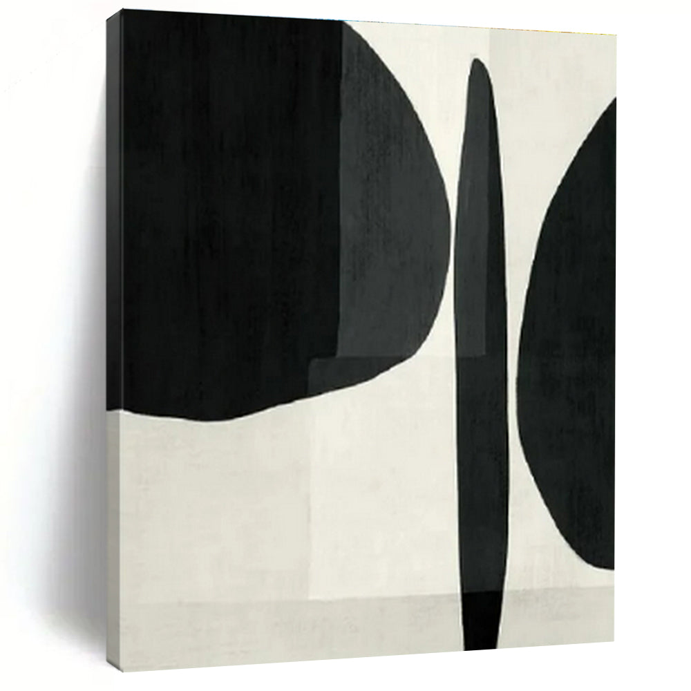 Black, White with Bold Forms "Graphic Whisper" Abstract Painting On Canvas PS1426