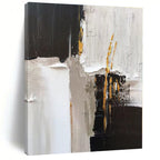 “Black - White - Gold Textured Abstraction” - Black, White, Gold Abstract Painting On Canvas PS0489