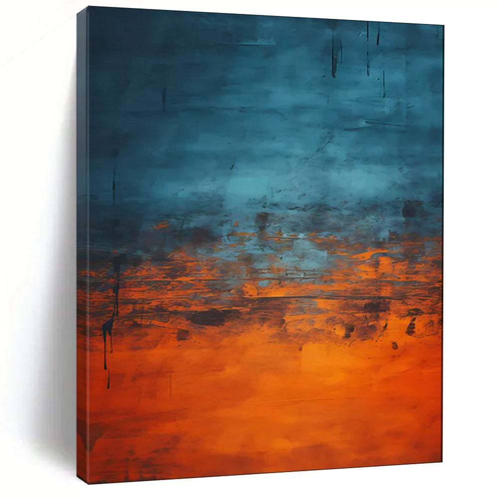 “Blue - Orange Blended Abstract with Dripping Details” - Abstract Expressionist Painting On Canvas PT1944