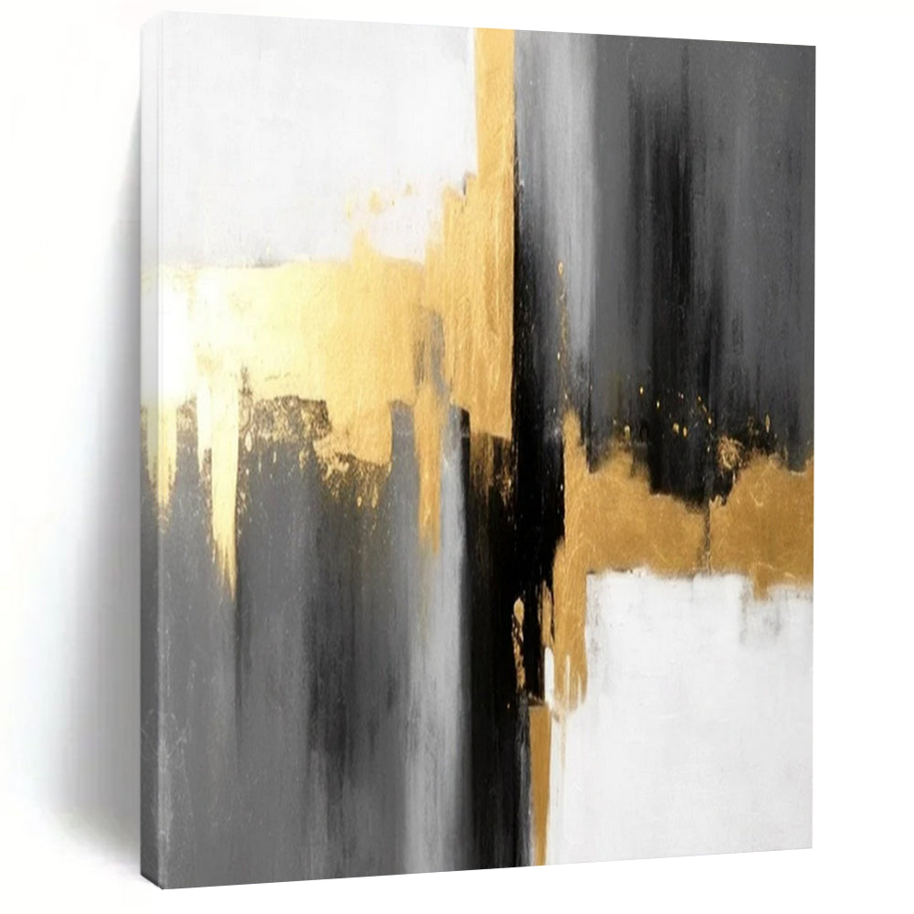 Gray - Gold Abstract Geometry Textured Painting On Canvas DS076