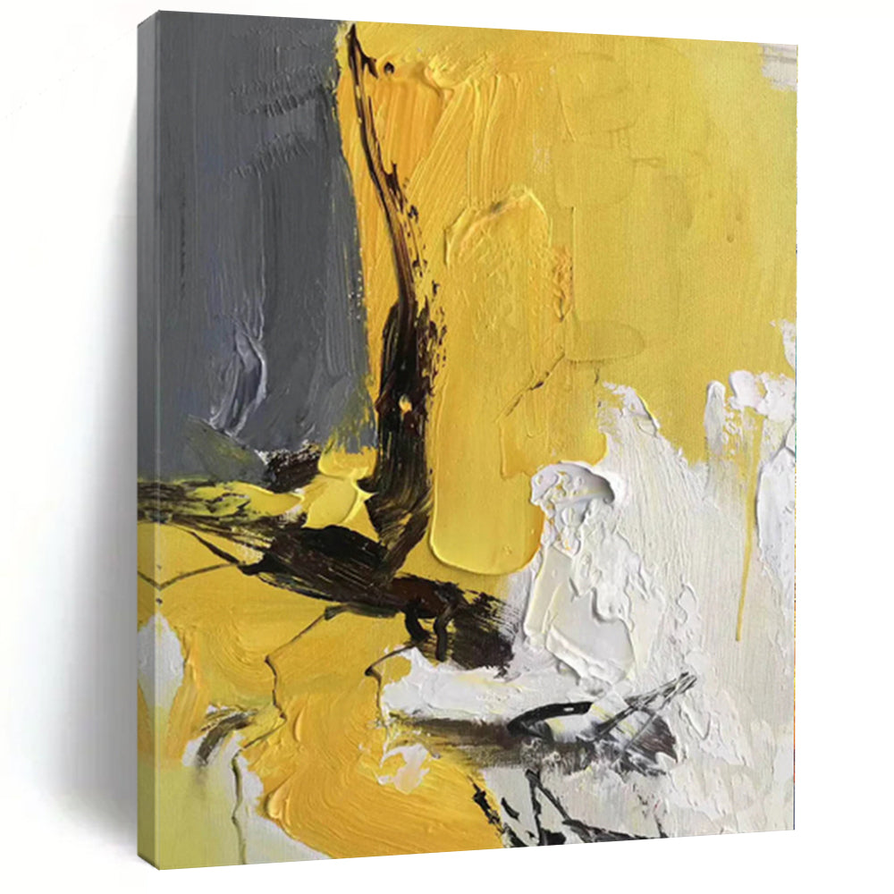 “Yellow - Grey Abstract Textures” - Contemporary Abstract Painting On Canvas PS0295