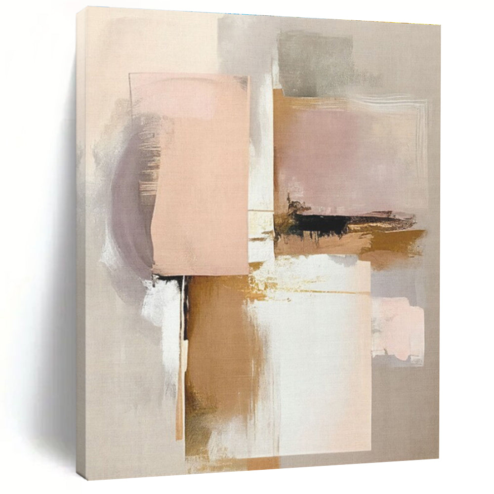 “Blush & Gold Abstract Squares” - Blush, Gold, Gray, White Abstract Geometric Painting On Canvas PS0759