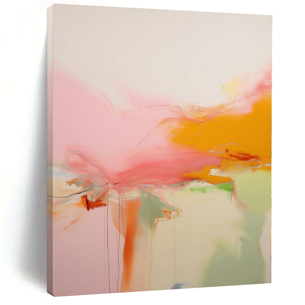 Pink, Orange, Green and White with Flowing Forms "Blush Breeze" Abstract Painting On Canvas PS1176