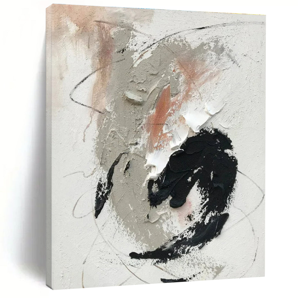 Gray, Black, White, Peach Expressive Marks “Muted Emotion” - Painting On Canvas PS0809