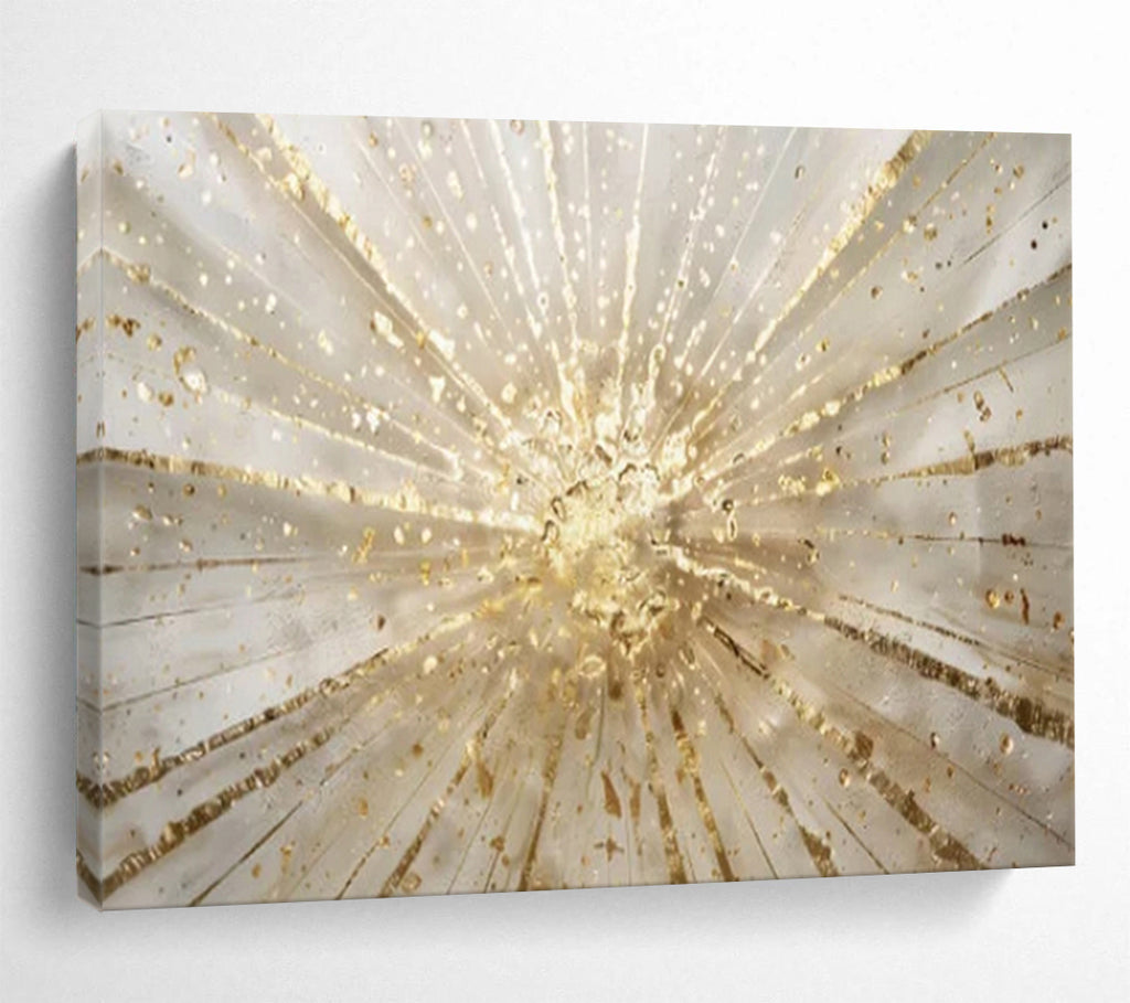 “Gold - White Burst” - Radiant Gold “Solar Flare” Painting On Canvas PT1615