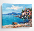 “Colorful Coastal Village” - Impressionistic Seaside Painting On Canvas PT230