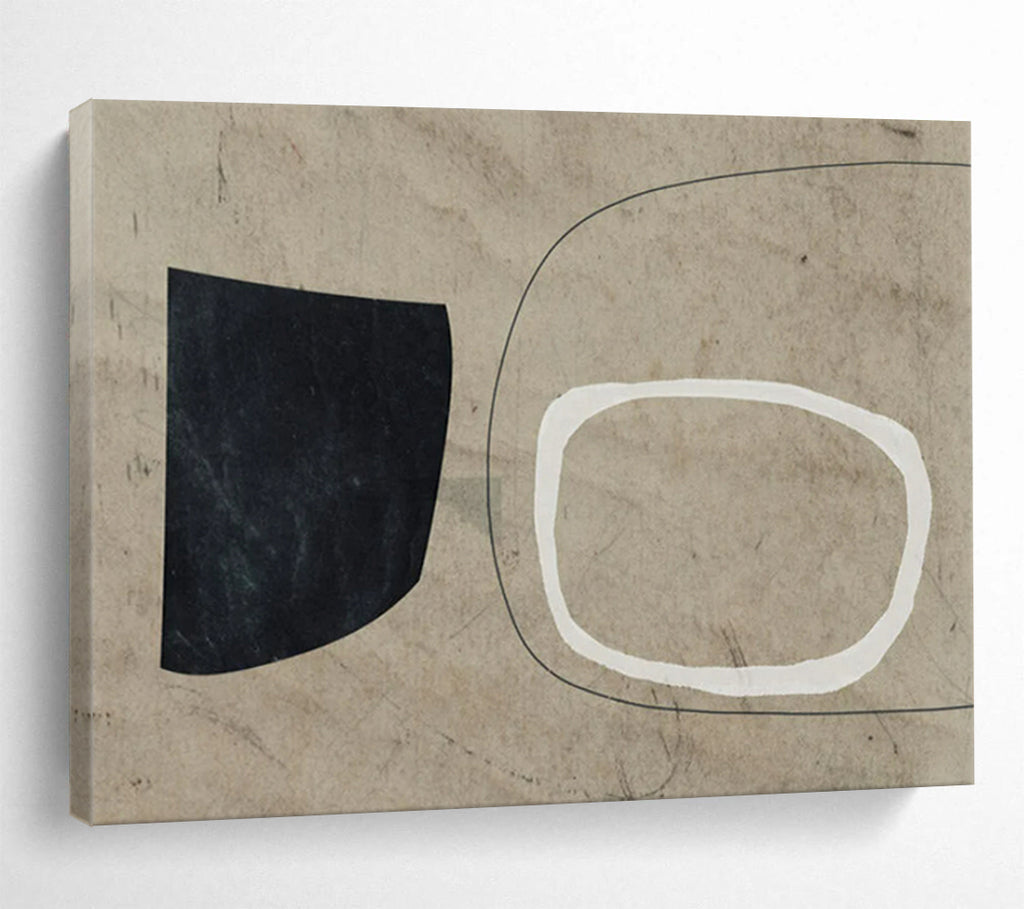 “Minimalist Black, White, and Beige Shapes” - Geometric Abstract - Painting On Canvas PT1789
