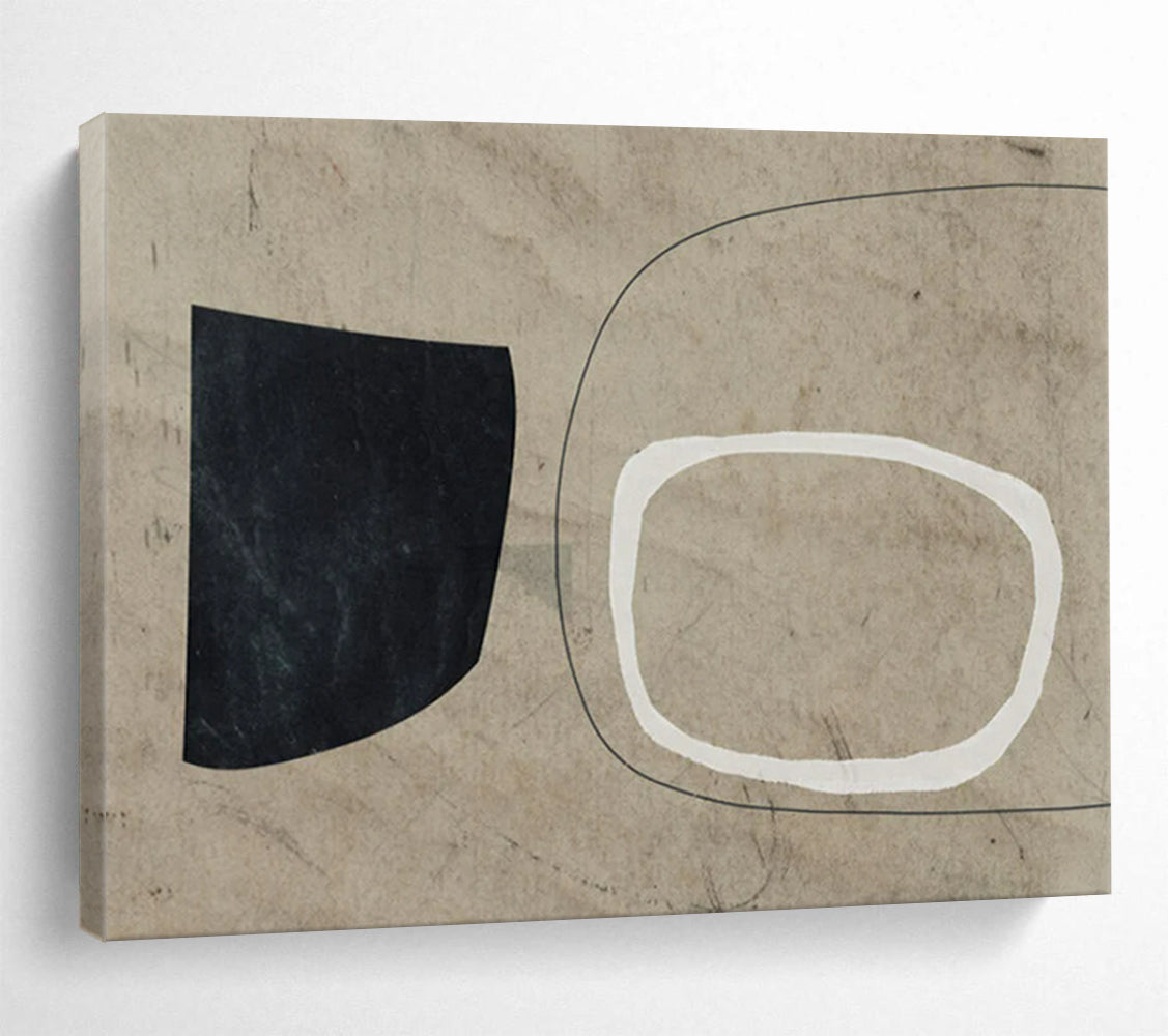 “Minimalist Black, White, and Beige Shapes” - Geometric Abstract - Painting On Canvas PT1789