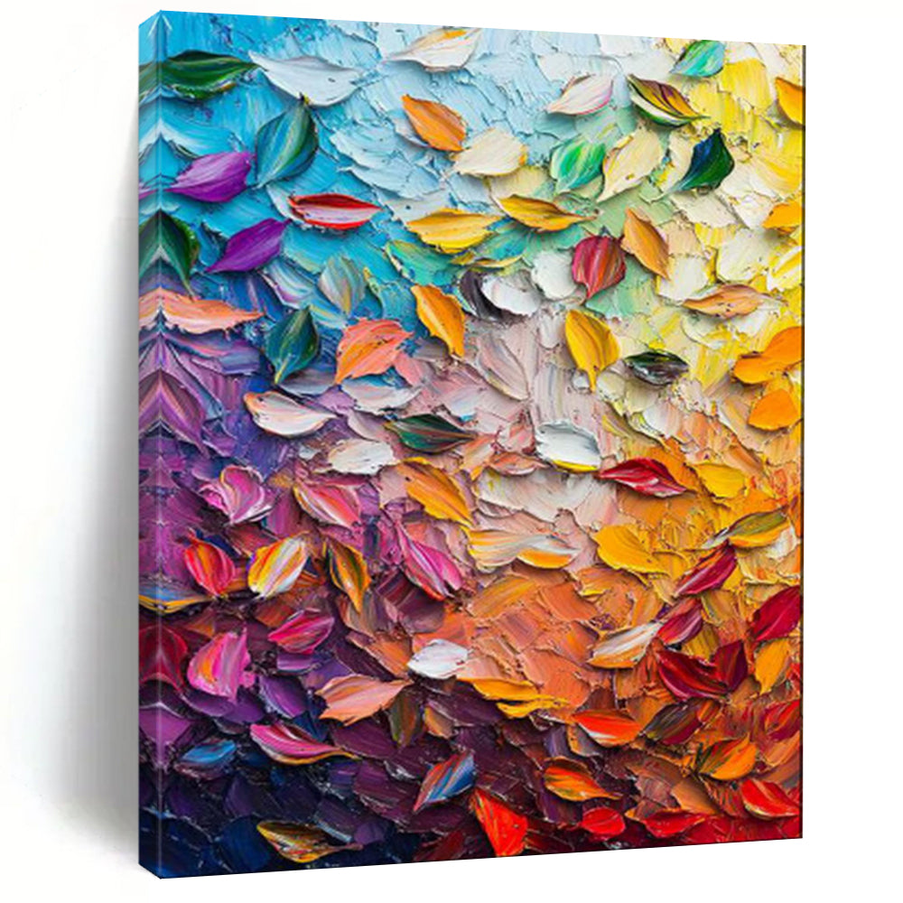 “Colorful Impasto Leaf Collage” - Abstract Painting On Canvas PT2071