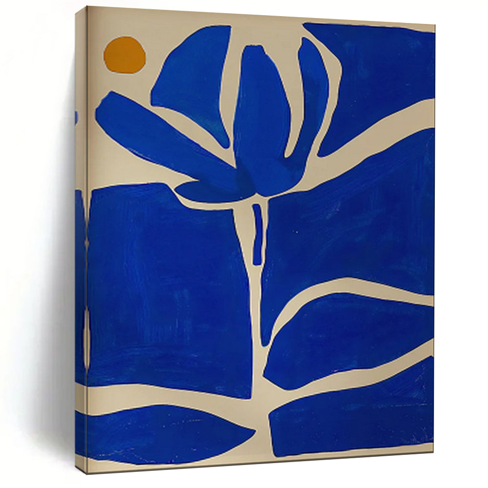 “Blue and Orange Floral Silhouette” - Minimalist Floral Painting On Canvas PT1834