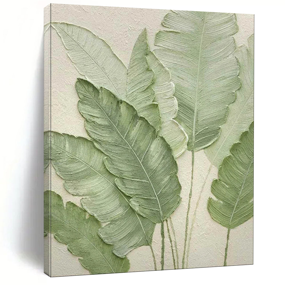 “Textured Green Leaf Relief” - Botanical Textured Painting On Canvas PT1876