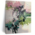 “Pink & Green Floral Burst” - Abstract Floral Painting On Canvas DS271
