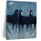 “Mystical Black Horses” - Expressionist - Inspired Animal Painting On Canvas PT1444