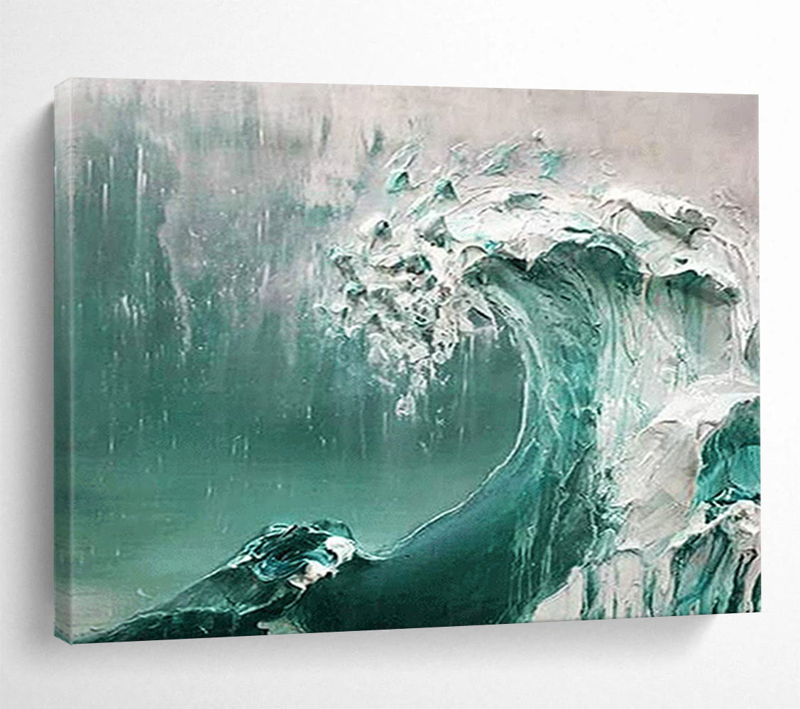 “Teal Wave Crash” - Impasto Seaside Painting On Canvas PT232