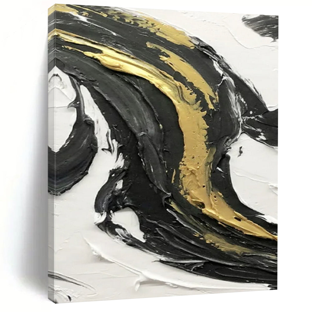 “Black and Gold Accent Swirl” - Opulent Abstract Painting On Canvas DS379